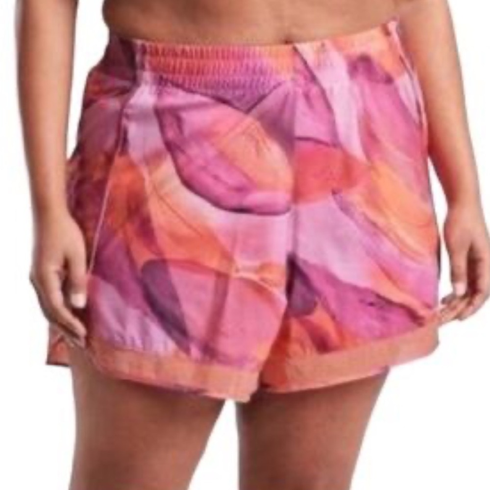 Athleta printed mesh racer run short 4" purple & orange